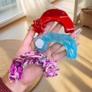 Elegant Acetate Flower Hair Claw Clip Sweet Marble Pattern Shark Clip Fashion Hair Accessory For Women Daily Vacation Styling