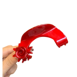 Fashionable red acetate hair claw clip featuring a 3D rose flower design for women