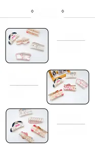 Detail view of acrylic hair clips with cute cartoon animal patterns and bow decorations