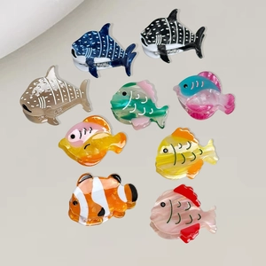 Lot de 9 mini pinces à cheveux en acétate animaux marins aux textures marbrées