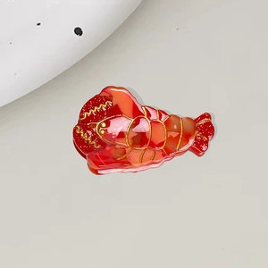 Pince à cheveux créative en forme de homard rouge en acétate avec des paillettes