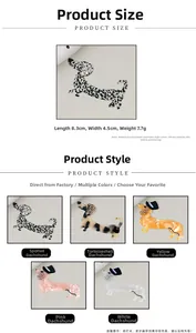 Dachshund dog hair clip in five colors showing product dimensions of 8.3x4.5cm