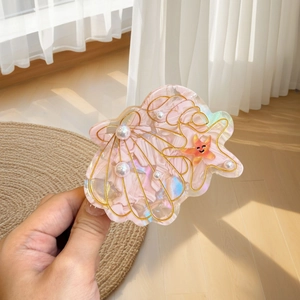 Pince à cheveux coquillage en acétate rose avec perles et étoile de mer mignon