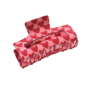 Pink heart-patterned square hair claw clip with cutout design for a sweet fashion look