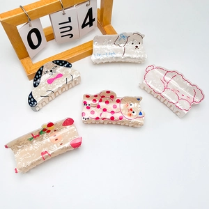 Cute Cartoon Animal Acrylic Large Hair Claw Clip Pearlescent Dog Cat Pig Pattern Sweet Korean Style Hair Accessories For Women