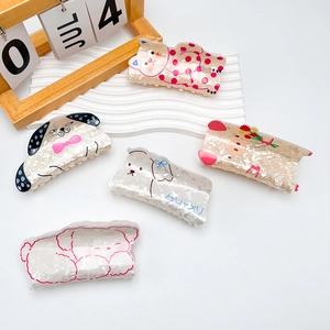 5-piece set of cute acrylic cartoon animal hair claws with pearlescent shell texture