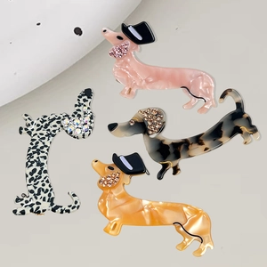 Acetate Dachshund Dog Hair Clip Cute Animal Shaped Side Clip Rhinestone Inlaid Hair Accessories For Women Daily Party Barrette