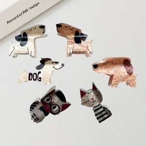 Pinces à Cheveux en Acétate de Dessin Animé Chien Chat pour Femmes Pinces à Cheveux Mignonnes Motif Marbré Accessoires pour Cheveux Rétro