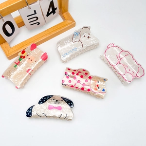Cute animal acrylic hair claws including pink pig and spotted dog with marble texture