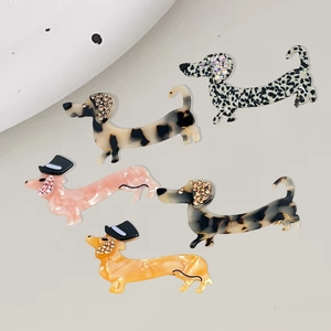 Chic acetate dachshund dog hair clips set with sparkling rhinestones for women