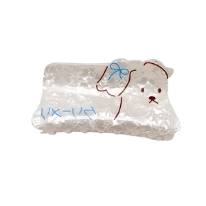 Cute white pearlescent acrylic hair claw clip with cartoon bear and blue patterns