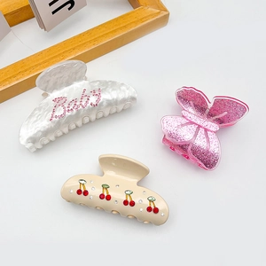 Pinces à Cheveux Style Français en Acrylique Strass Cerise Papillon Pour Femmes Rétro Élégantes Pinces Requin Accessoires Cheveux