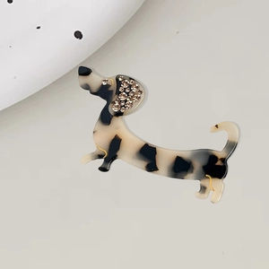 Cute acetate dachshund dog hair clip with sparkling rhinestones and marble pattern design