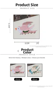 Dimensions détaillées de la pince à cheveux oiseau 8,5 cm en rose et bleu