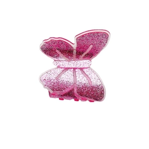 Pince à cheveux papillon rose à paillettes avec double aile et griffes en acrylique