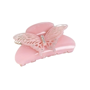 Pince à cheveux papillon rose évidé avec strass et texture élégante en résine