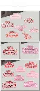 Pinces à cheveux roses avec motifs XOXO, lèvres rouges et fleurs pour la coiffure