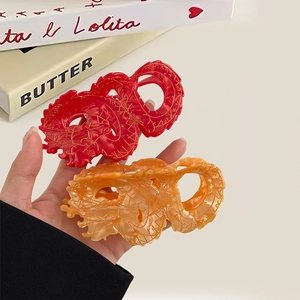 New Chinese style dragon-shaped acetate hair claw clips in red and amber orange colors