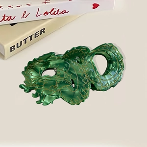 New Chinese style emerald green dragon-shaped acetate hair claw clip with golden scales