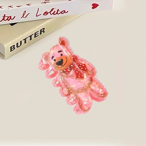 Pince à cheveux ours rose translucide avec nœud papillon à pois rouges mignon
