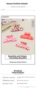 Detailed view of red lips and heart patterns on acrylic claw clips for Valentine's Day