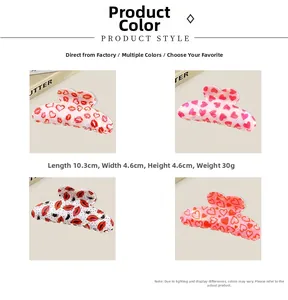 Detailed dimensions of 10.3cm hair claw clips with heart and lip patterns