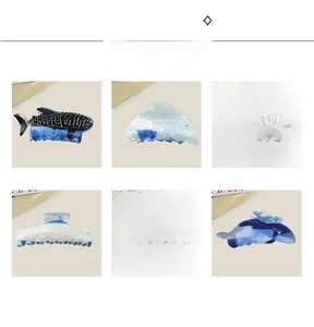 Détails de 6 pinces à cheveux en acrylique aux motifs de baleines et dauphins marins