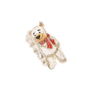Pince à cheveux ours blanc mignon avec écharpe à cœur rouge et bordure dorée élégante