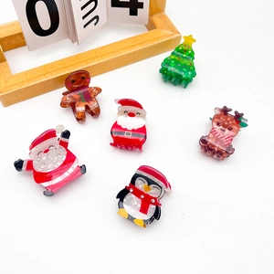 Pinza per Capelli Natalizia Festiva in Acrilico con Babbo Natale e Renna Strass Accessori per Capelli per Festa Donna Gioielli