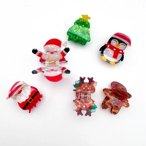 Set di mollette per capelli natalizie con Babbo Natale, renna e pinguino in acrilico