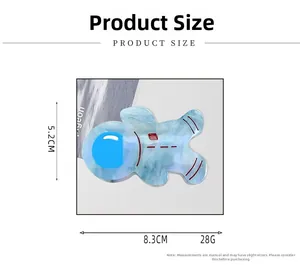 Detailed view of blue astronaut acetate hair claw clip with size dimensions 5.2x8.3cm