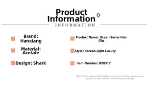 Detailed information card for the dolphin-shaped shark hair clip made of acetate material