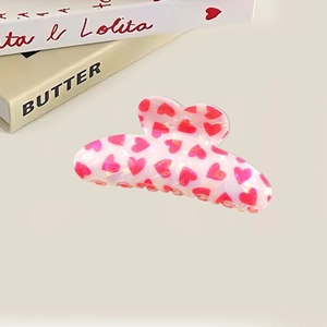 Sweet heart pattern hair claw clip with pearlescent resin finish for women