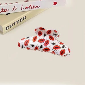 Cute red lips and winged heart hair claw clip for Valentine's Day styling accessories