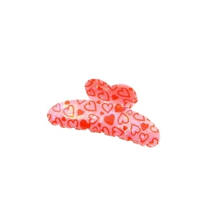 Sweet pink resin heart claw clip with red heart patterns for romantic Valentine's Day style
