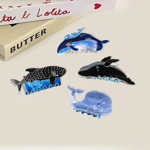Pinces à cheveux en acrylique sur le thème de l'océan avec motifs de baleine et d'orque