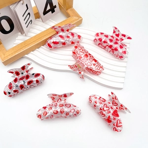Lot de 6 pinces à cheveux en acrylique avec motifs cœurs et lèvres rouges pour la Saint-Valentin