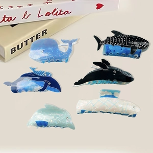 Ensemble de pinces à cheveux en acétate série océan avec baleines, dauphins et cristaux