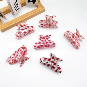 Lot de 6 pinces à cheveux en acrylique avec motifs cœurs et lèvres rouges romantiques
