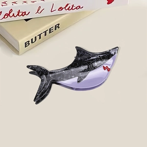 Ocean dolphin hair claw clip in marble grey and lavender dual-tone shark design
