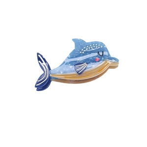 Blue ocean dolphin hair claw clip with marble texture acetate and creative shark design