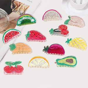 Acrylic Fruit Hair Claw Clips Handmade Strawberry Cherry Watermelon Pineapple Large Shark Clips For Women Accessories