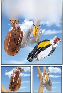 Detail of creative acetate hair claws showing kangaroo and eagle animal shaped designs