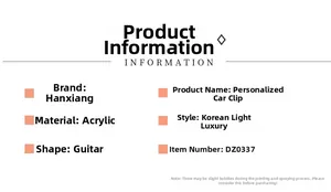 Détails de la pince à cheveux en acrylique en forme de guitare avec motif imprimé