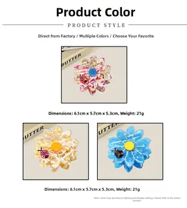 Floral acetate hair claw clip details with ladybug accent and 6.1cm size dimensions