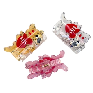 Dreiteiliges Set niedliche Bären-Haarklammern mit Kiss-Herzen aus gelbem, weißem und rosa Acryl