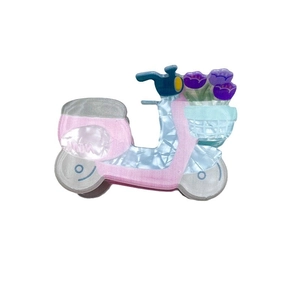 Pince à cheveux mignonne en forme de scooter avec panier de tulipes en acrylique nacré