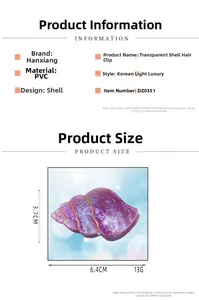 Spécifications de taille pour la pince à cheveux coquillage violette transparente en PVC