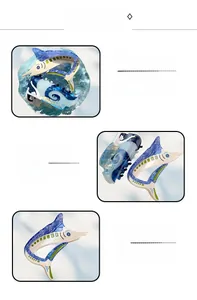 Detail of blue acetate fish-shaped hair claw clip with metallic spring and wave texture
