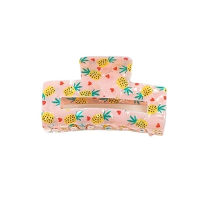 Pink pineapple heart print hair claw clip for women, cute summer aesthetic hair accessory